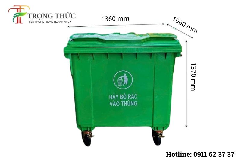 Kích thước cụ thể của thùng rác công nghiệp 1100 lít