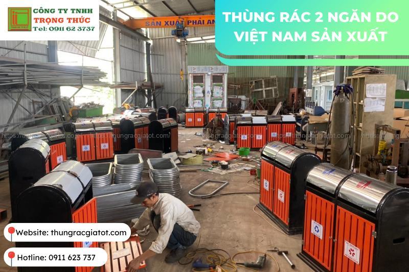 Thùng rác 2 ngăn ngoài trời do Việt Nam sản xuất