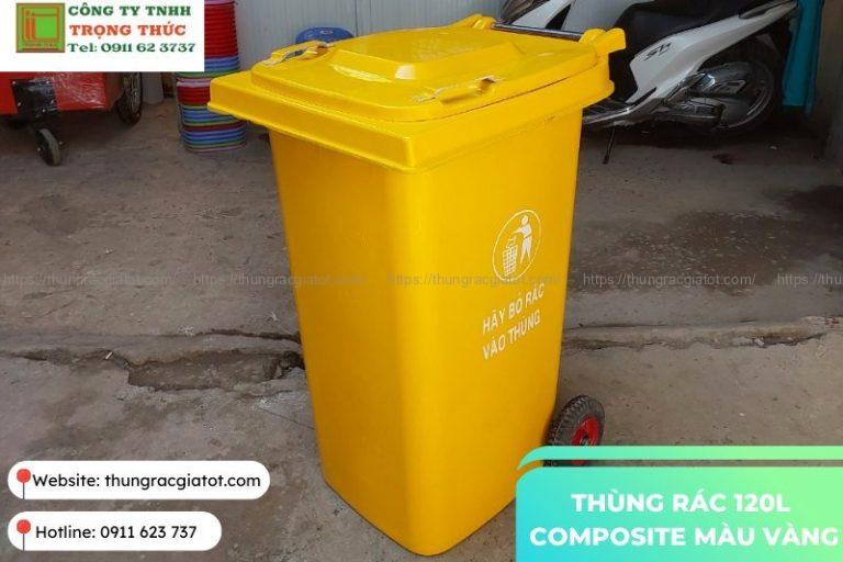 Thùng rác nhựa Bình Định 120 lít composite màu vàng