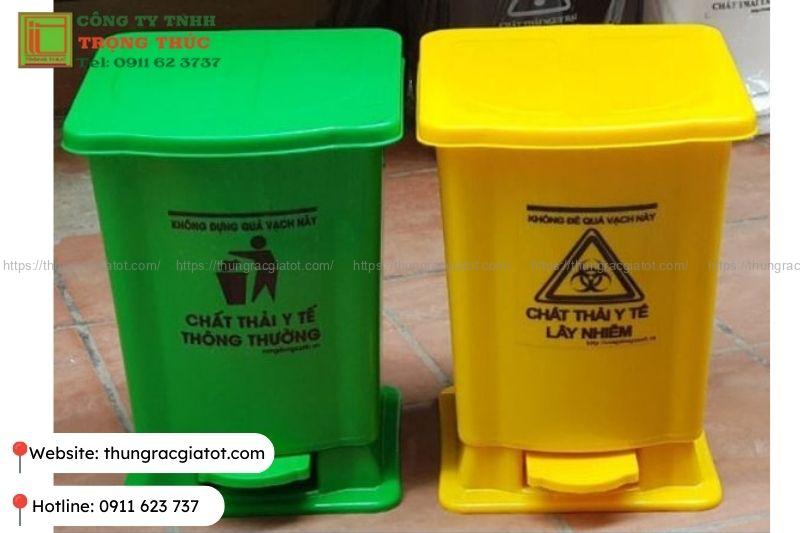 Thùng rác y tế Bình Định 30 lít màu vàng xanh