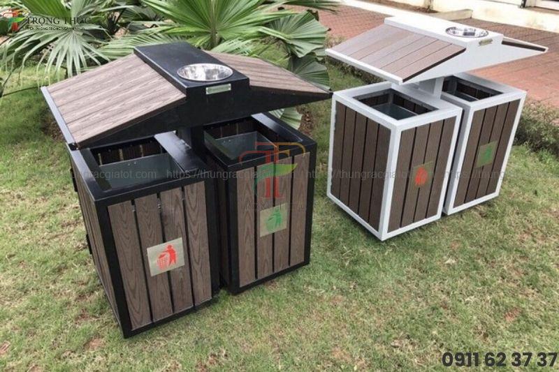 Thùng rác đôi tích hợp gạt tàn, tiện lợi cho không gian công cộng