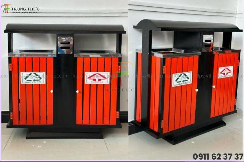 Thùng rác có mái che chống mưa, phù hợp khí hậu Lâm Đồng.