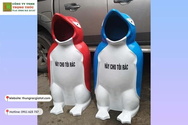 Thùng rác Lâm Đồng giá rẻ hình chim cánh cụt