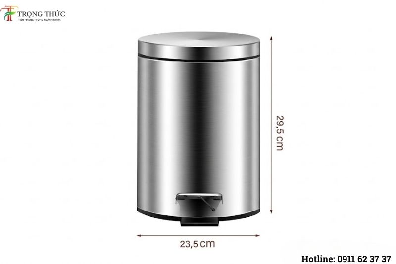 Thông số thùng rác inox 7L chi tiết về kích thước, dung tích, chất liệu và cấu tạo sản phẩm