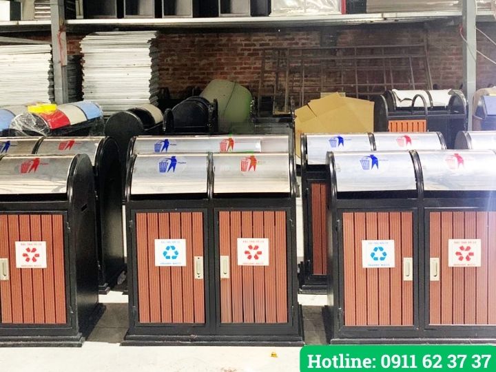 Thùng rác inox 2 ngăn phân loại